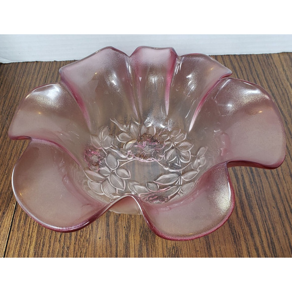 Mikasa Rosella 8" Pink Floral Crystal Ruffled Serving Bowl/Candy Dish - Picture 1 of 11